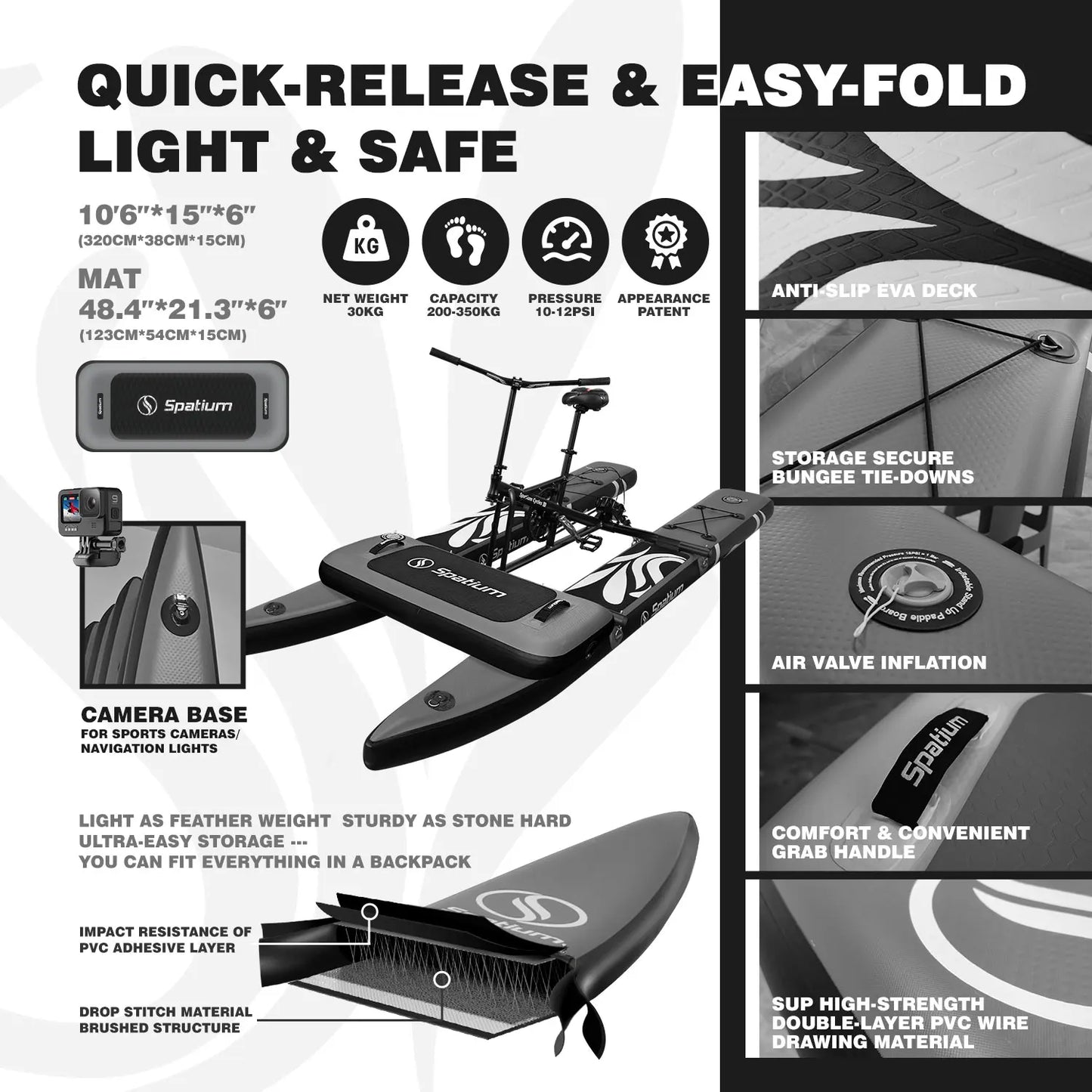 Sup Water Bike Inflatable Pedal Boat 2.0 Inflatable Pedal Kayak Water Bikes for Lake More Stable and Easy to Drive