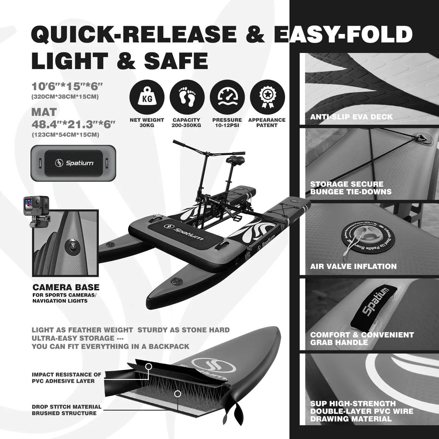 Sup Water Bike Inflatable Pedal Boat 2.0 Inflatable Pedal Kayak Water Bikes for Lake More Stable and Easy to Drive