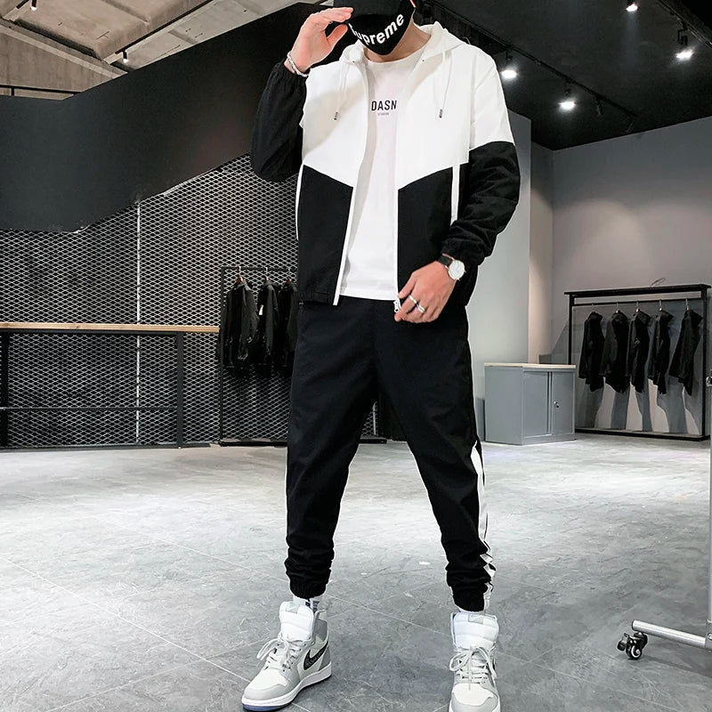 2026 Men Tracksuit Casual Joggers Hooded Sportswear Jackets and Pants 2 Piece Sets Hip Hop Running Sports Suit