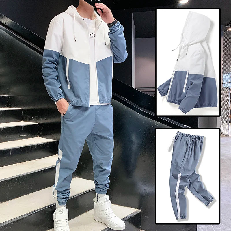 2026 Men Tracksuit Casual Joggers Hooded Sportswear Jackets and Pants 2 Piece Sets Hip Hop Running Sports Suit