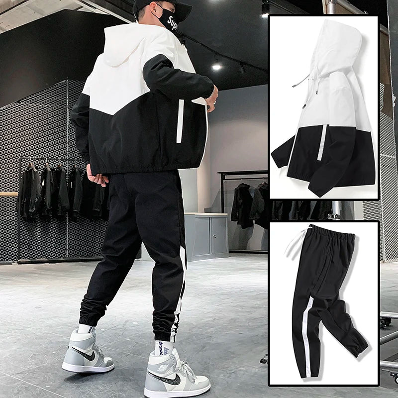 2026 Men Tracksuit Casual Joggers Hooded Sportswear Jackets and Pants 2 Piece Sets Hip Hop Running Sports Suit