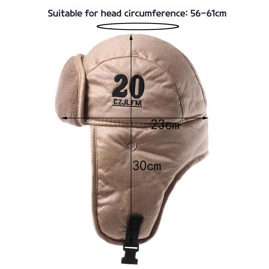 Men Winter Bomber Hat with Goggles Outdoor Motorcycle Windproof Warm Faux Fur Pilot Earflap Hat Leather Thermal Ushanka