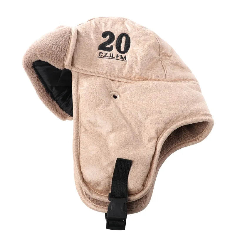 Men Winter Bomber Hat with Goggles Outdoor Motorcycle Windproof Warm Faux Fur Pilot Earflap Hat Leather Thermal Ushanka