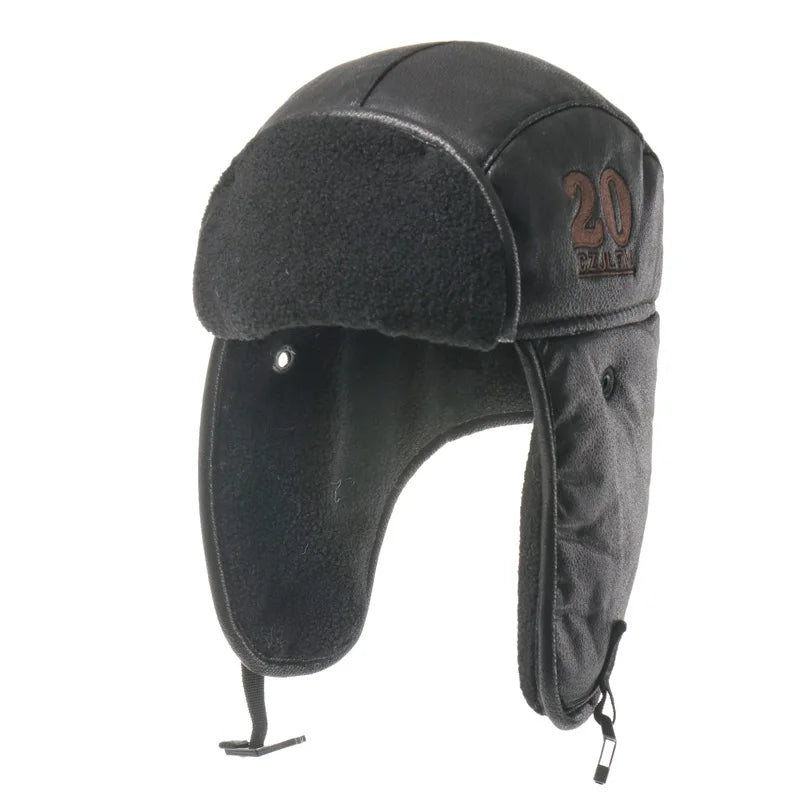 Men Winter Bomber Hat with Goggles Outdoor Motorcycle Windproof Warm Faux Fur Pilot Earflap Hat Leather Thermal Ushanka