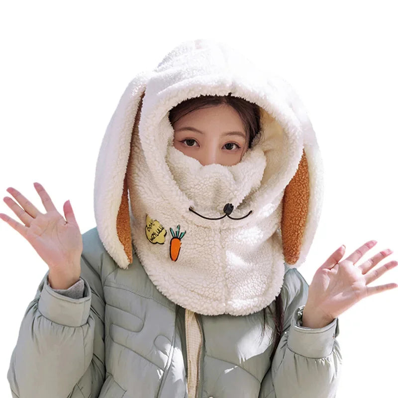 Winter Wool Ski Hat Scarf Warm Ski Helmet Cover Comfortable Soft Casual Cartoon Cute Bunny Ears Decorative Helmet Cover