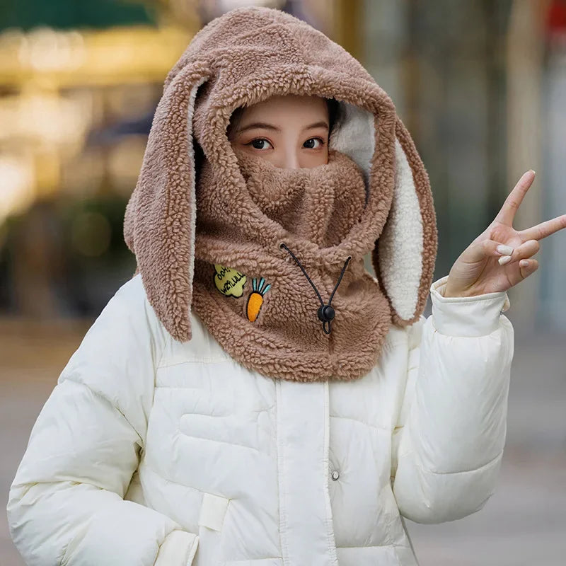 Winter Wool Ski Hat Scarf Warm Ski Helmet Cover Comfortable Soft Casual Cartoon Cute Bunny Ears Decorative Helmet Cover